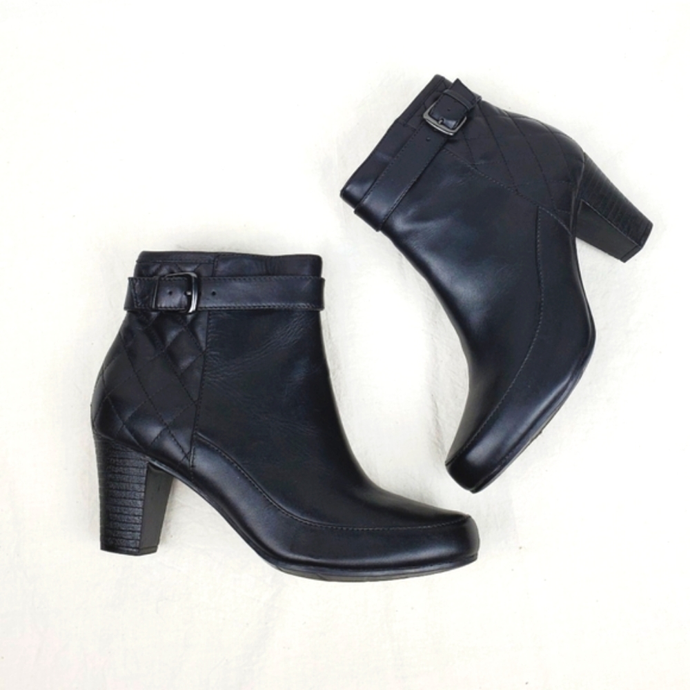 Clarks Black Quilted Leather Ankle Boots with Buckle